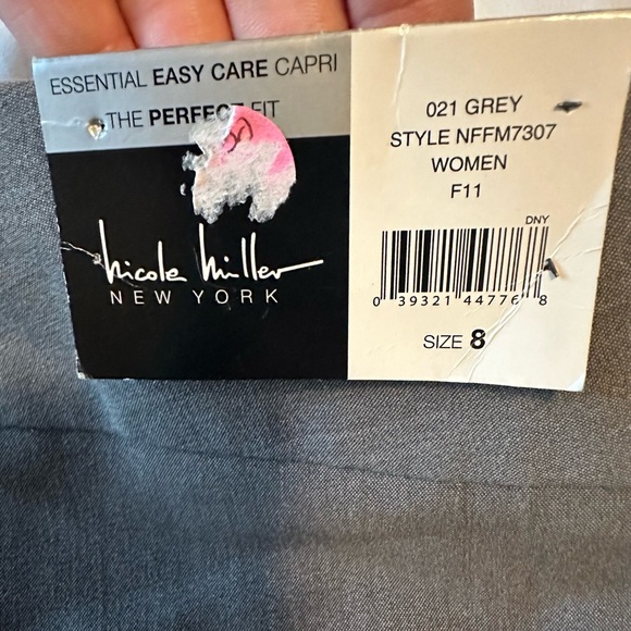 Nicole Miller NY Pants sz 8 Gray Flat Front Pockets Wide Leg Capri - Picture 6 of 16